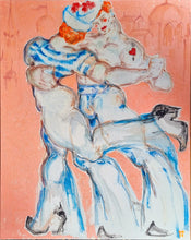 Load image into Gallery viewer, Ah, L'Amour... by IsaLu Ishii - an art print depicting two French sailors dancing and a city in the background.
