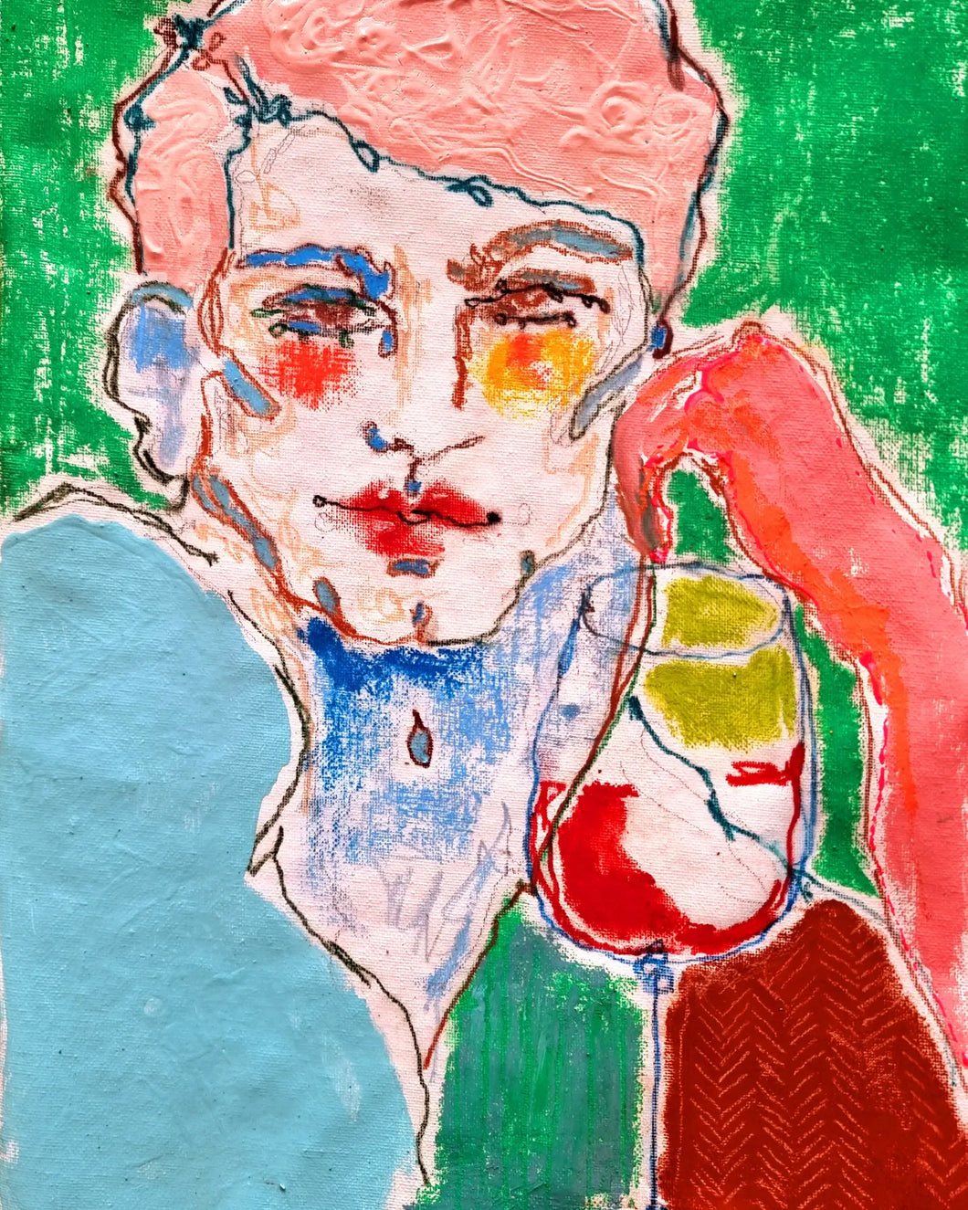 A Boy with Red Lips... and a Glass of Wine! (Original)