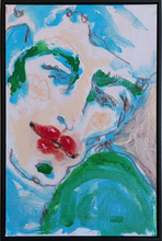 Load image into Gallery viewer, Luminous by IsaLu Ishii - framed abstract male portrait painting with blue, green, and red colors on a textured surface.
